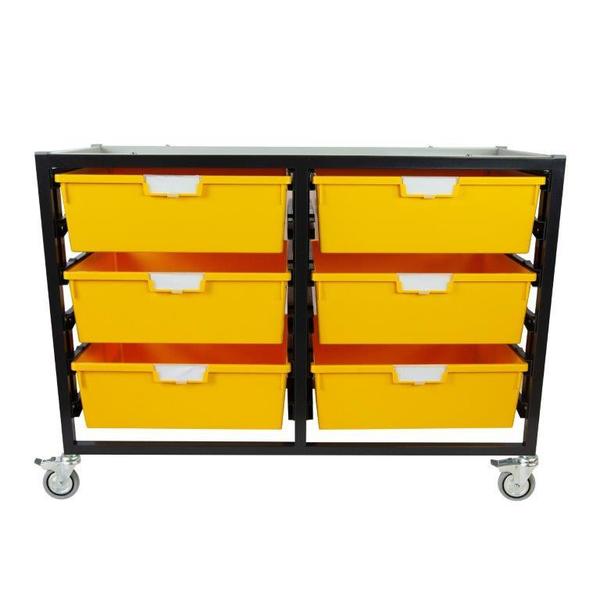 Storsystem Commercial Grade Mobile Bin Storage Cart with 6 Yellow High Impact Polystyrene Bins/Trays CE2302DG-6DPY